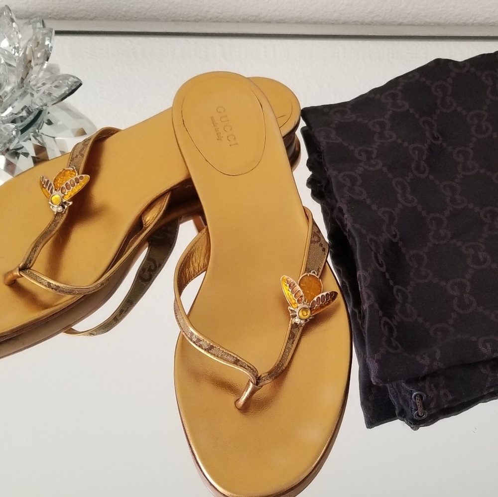Gucci gold bee sandals